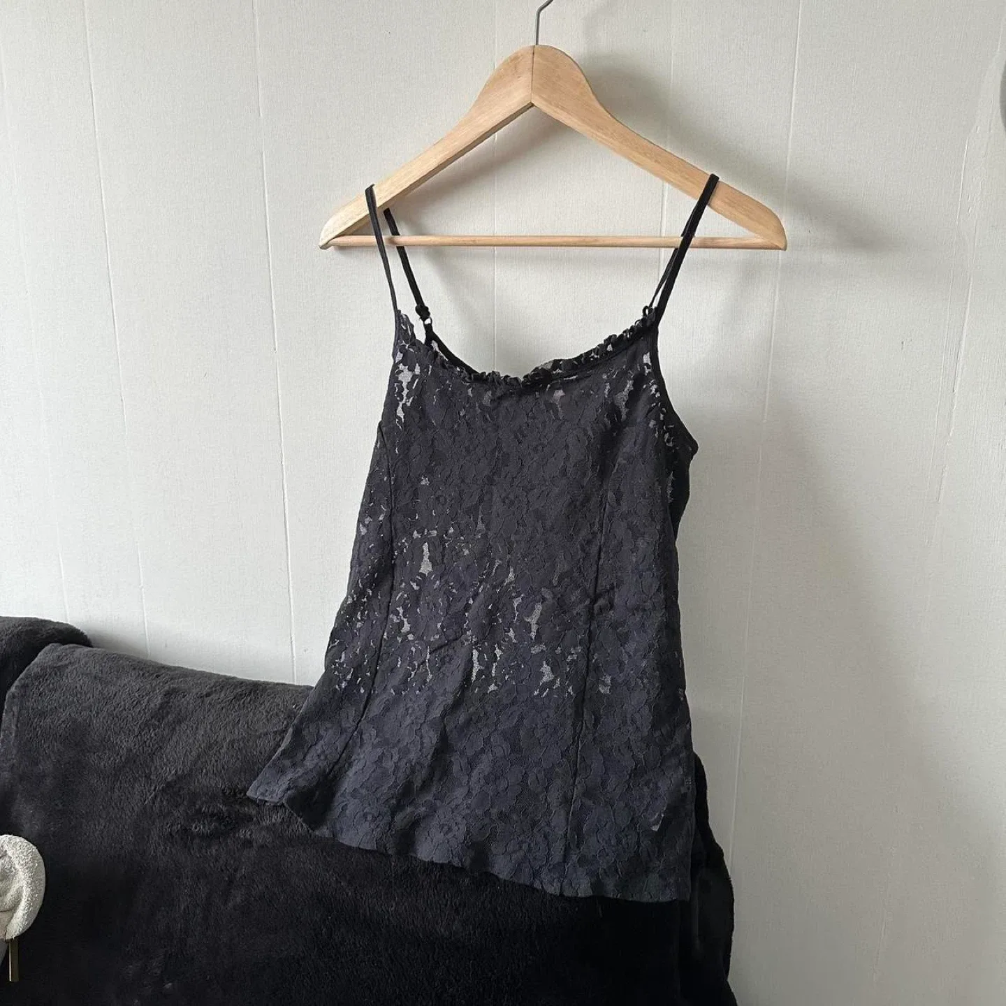 Black sheer lace cami top