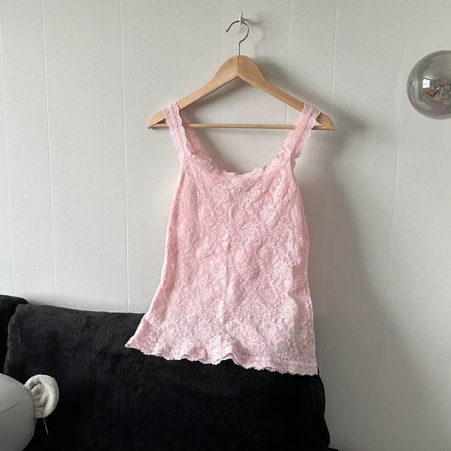 Pink sheer lace tank top