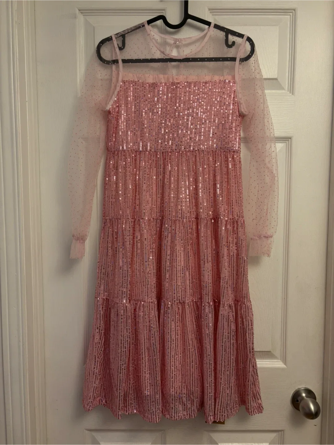 New Girls Sequin Tulle Dress Sparkly Mesh Overlay Party Gown image indicator(6)