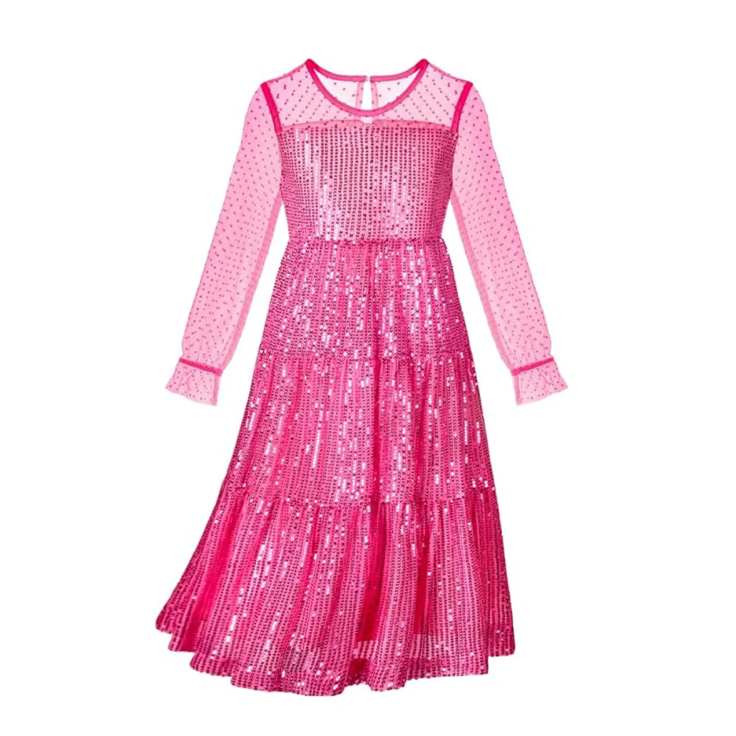 New Girls Sequin Tulle Dress Sparkly Mesh Overlay Party Gown image indicator(10)