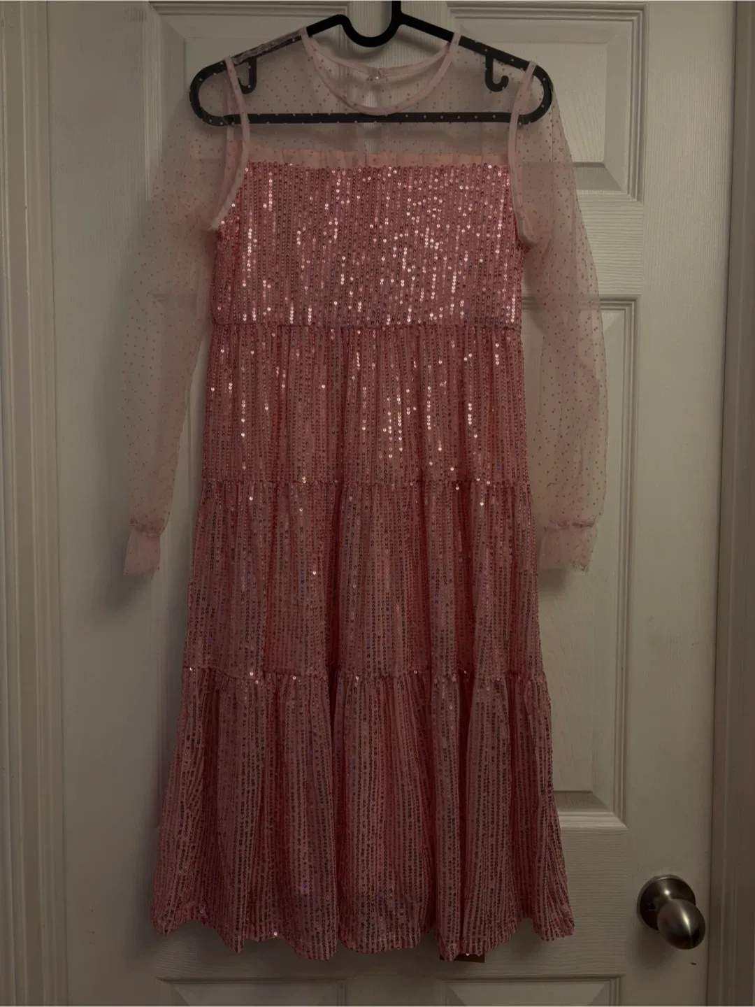 New Girls Sequin Tulle Dress Sparkly Mesh Overlay Party Gown image indicator(7)