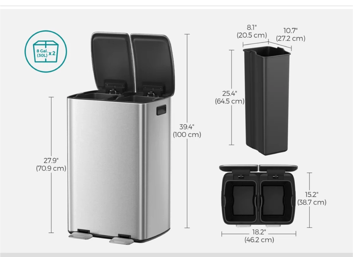 Dual Trash Can 30L - photo 3