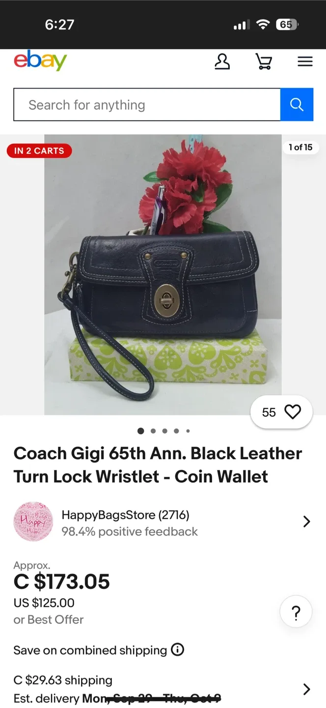 Coach Gigi 65th Ann. Black Leather Wristlet image indicator(3)