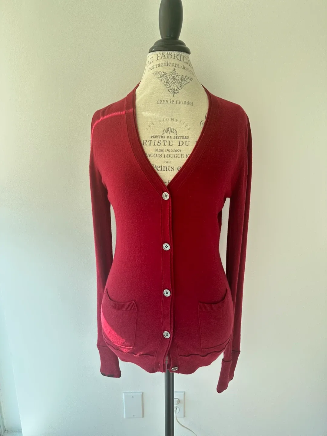 Burberry Red Cashmere and Cotton Cardigan thumbnail