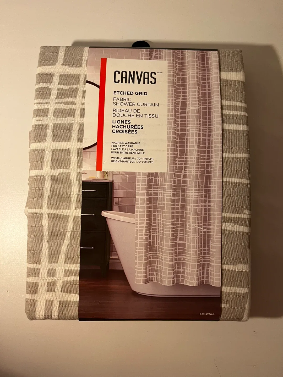 Brand New - Etched Grid Fabric Shower Curtain - Taupe thumbnail