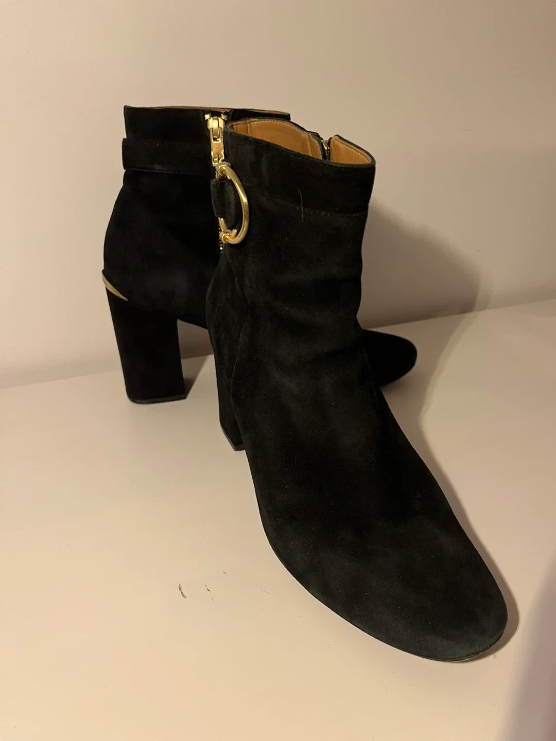 Calvin Klein Black Suede Heeled Ankle Boots - Size 10 thumbnail