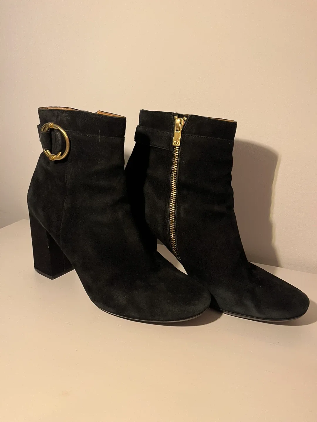 Calvin Klein Black Suede Heeled Ankle Boots - Size 10 image indicator(4)