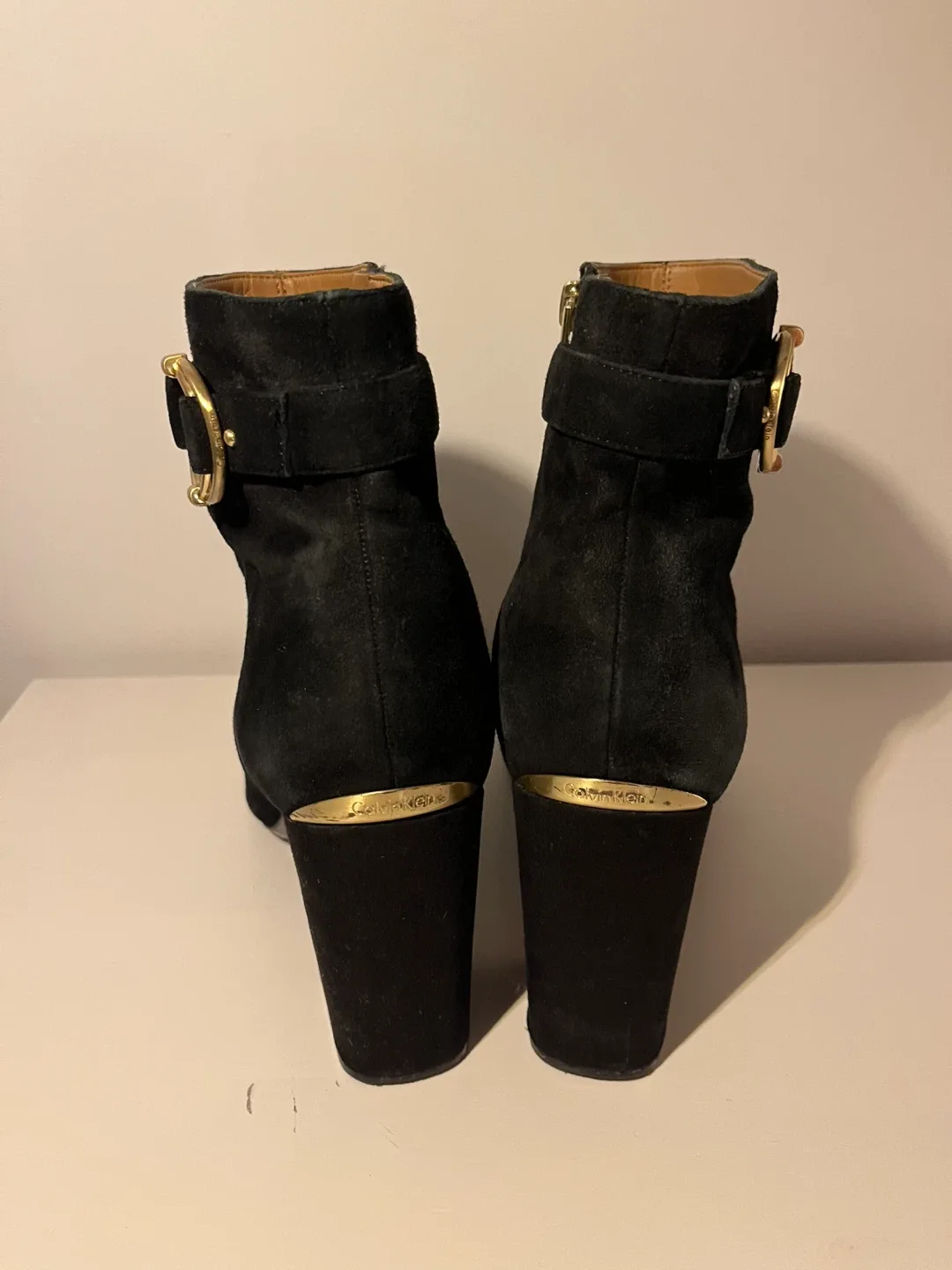 Calvin Klein Black Suede Heeled Ankle Boots - Size 10 image indicator(2)