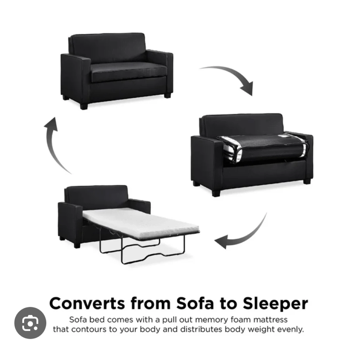 Black Loveseat Sofa- Sofabed - photo 3