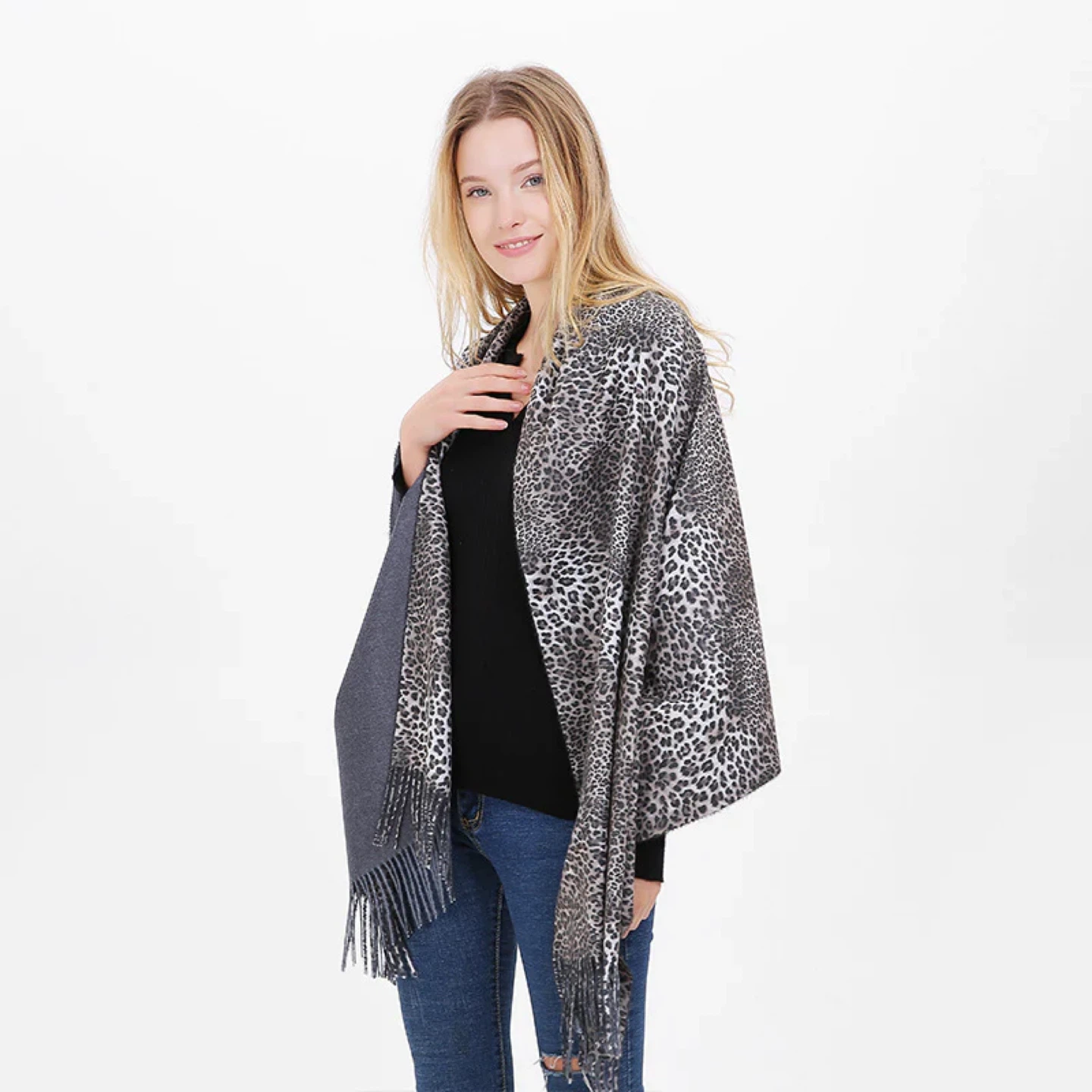 Double Sided Leopard Print/Grey Scarf/Shawl