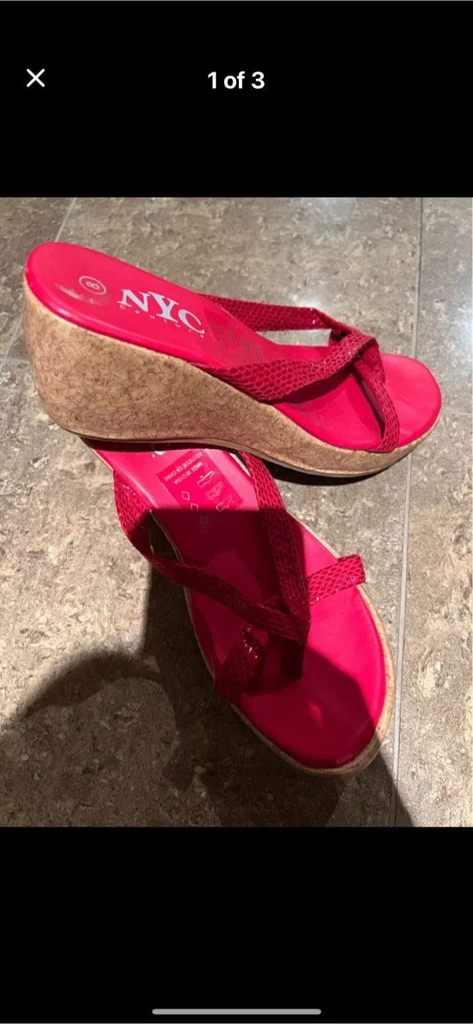 NYC Couture Red Wedge Sandals - Size 8 thumbnail