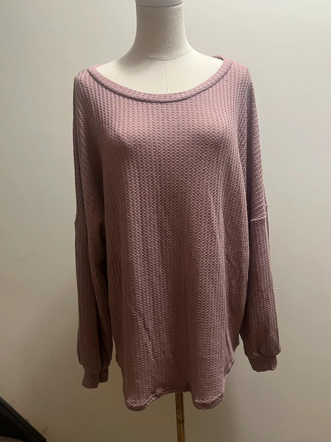 Women’s Pink Oversized Waffle Knit Balloon Sleeve Sweater shirt - photo 5