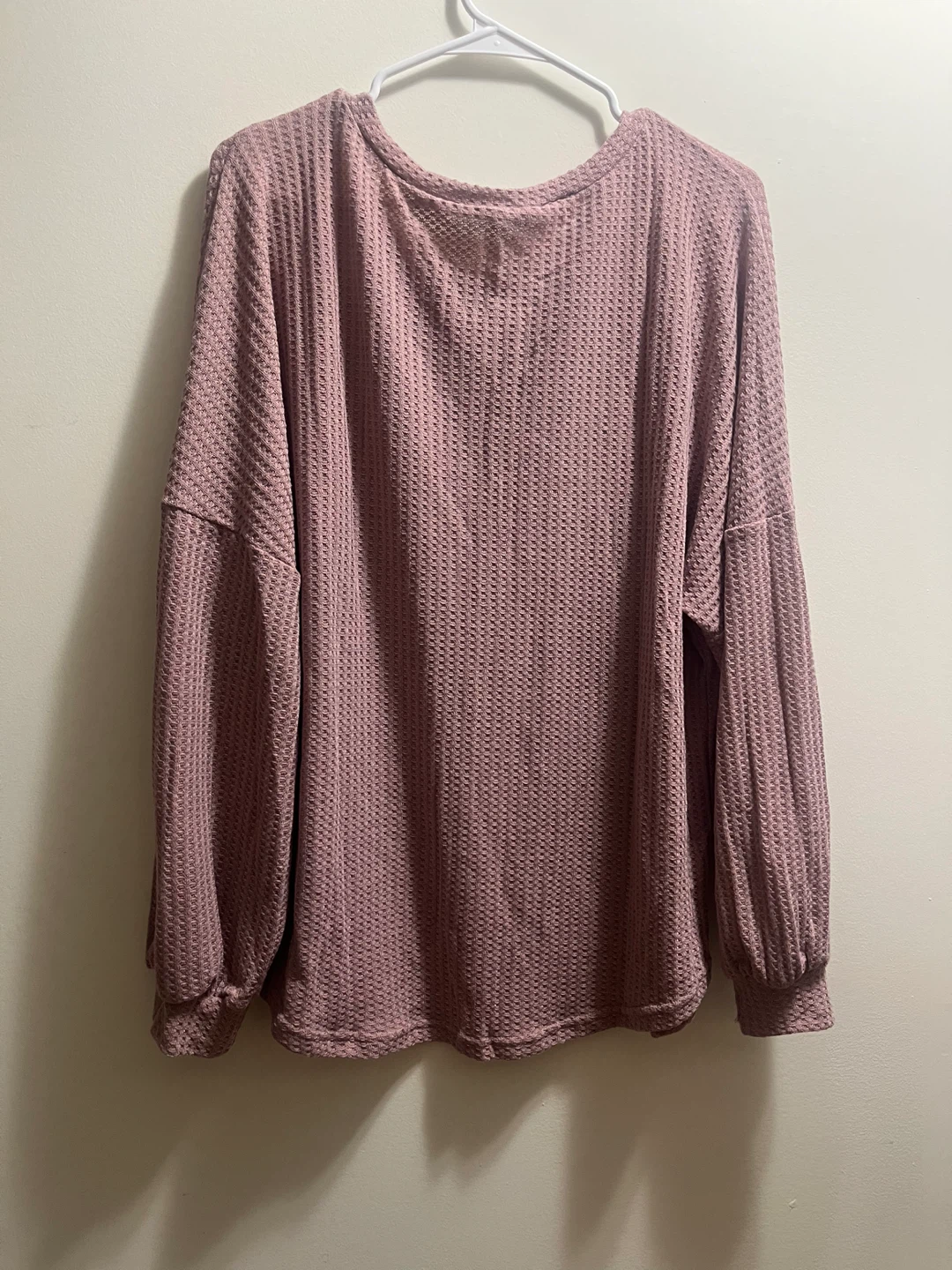 Women’s Pink Oversized Waffle Knit Balloon Sleeve Sweater shirt - photo 4