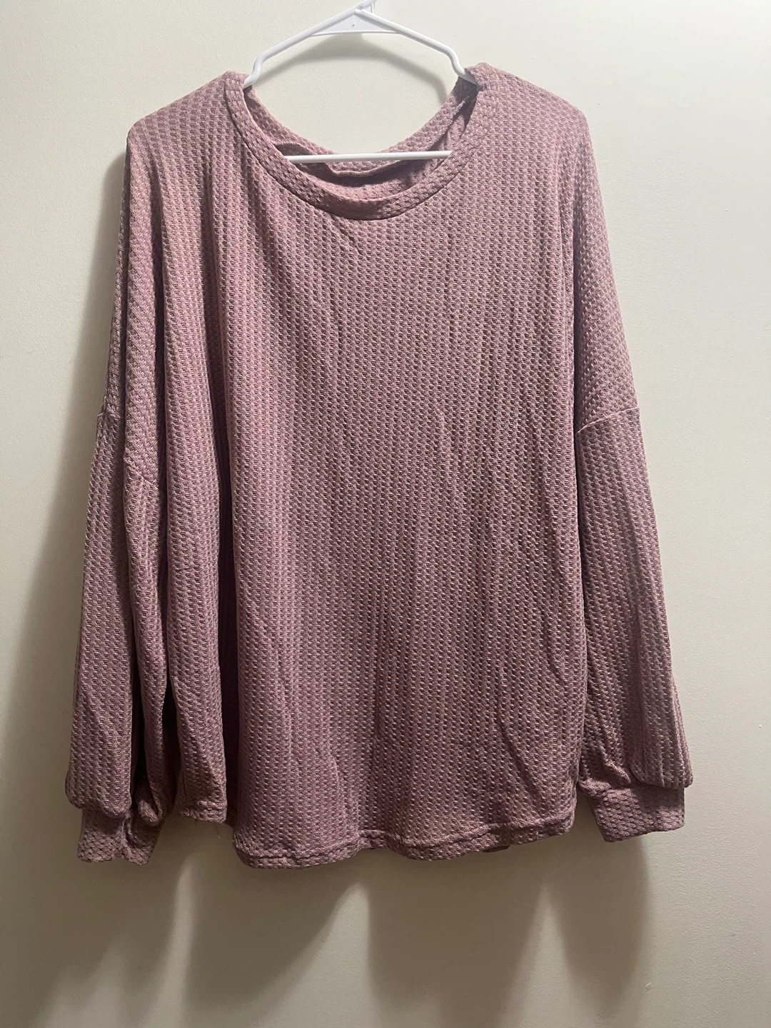 Women’s Pink Oversized Waffle Knit Balloon Sleeve Sweater shirt - photo 2
