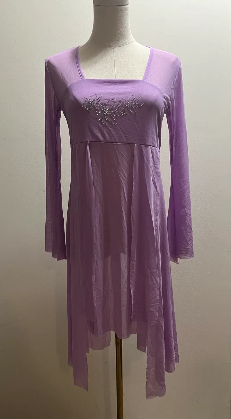 Lavender Long Sleeve Sheer Dress thumbnail