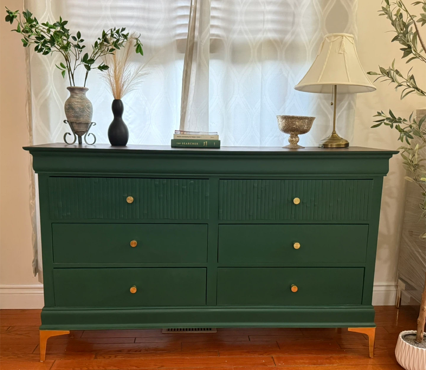 Green Dresser with Gold Accents