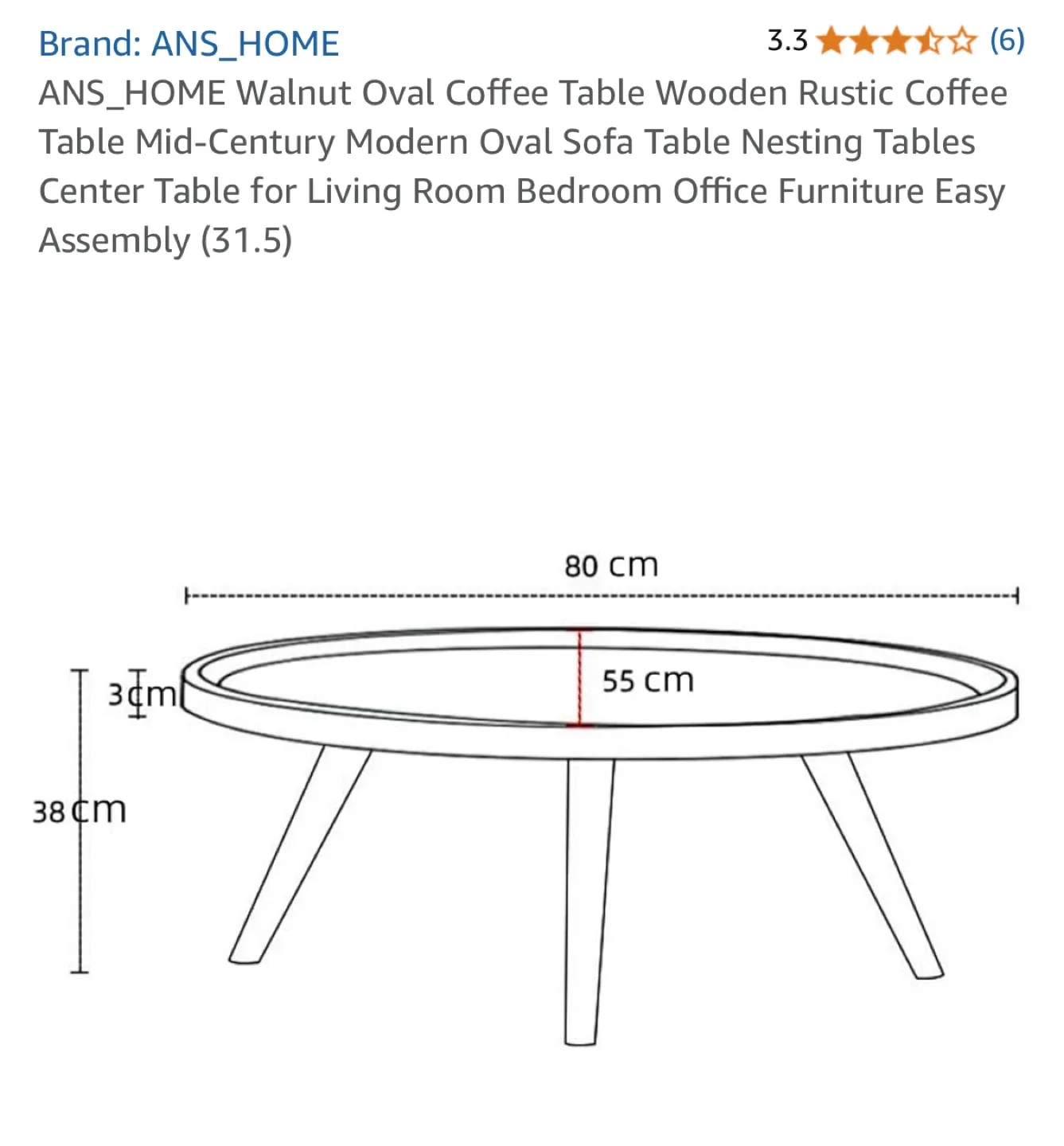 ANS_HOME Walnut Oval Coffee Table image indicator(2)