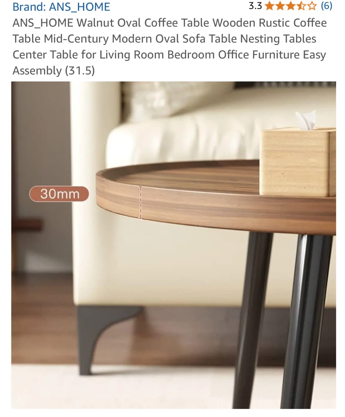 ANS_HOME Walnut Oval Coffee Table image indicator(4)