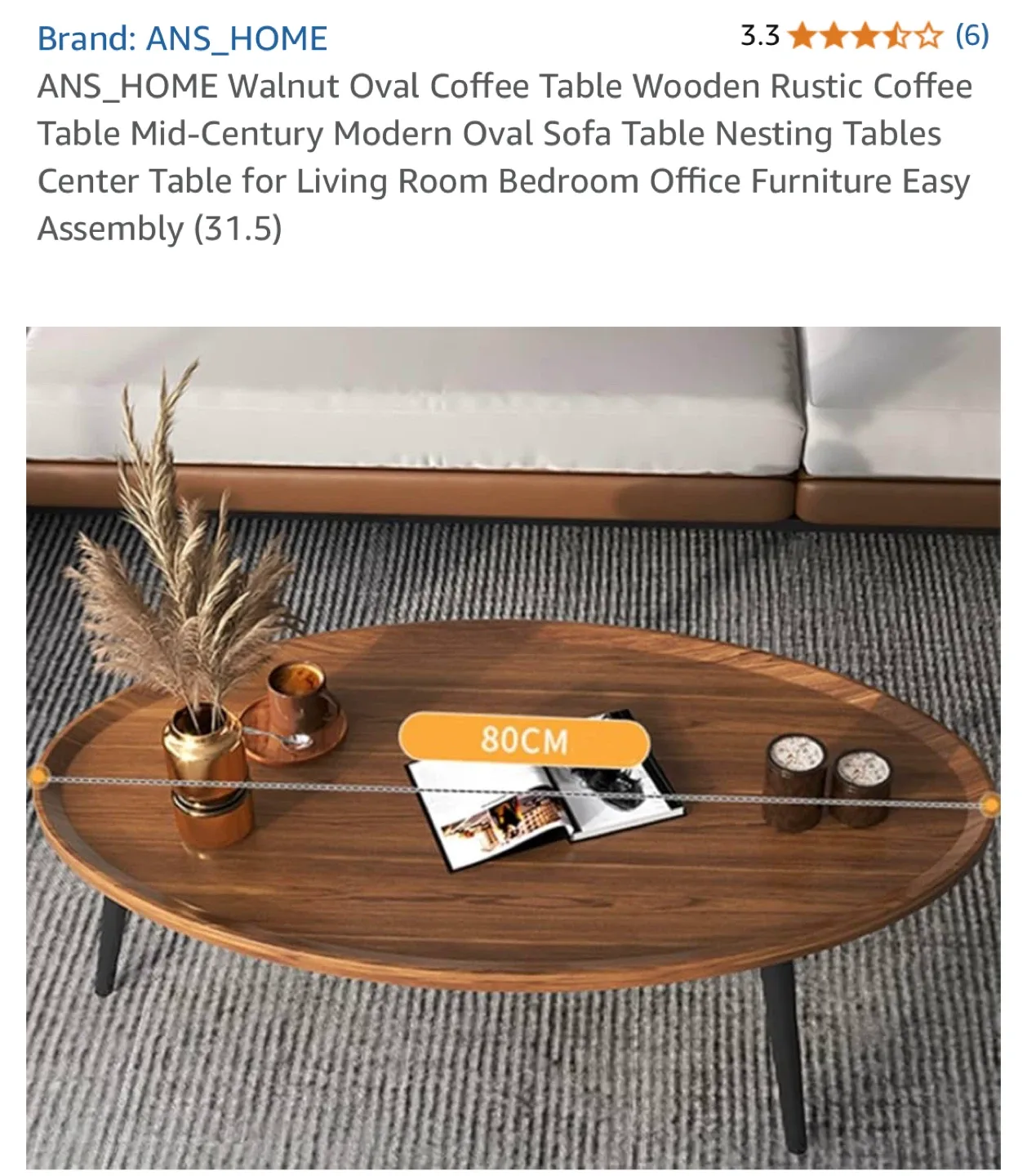 ANS_HOME Walnut Oval Coffee Table image indicator(3)