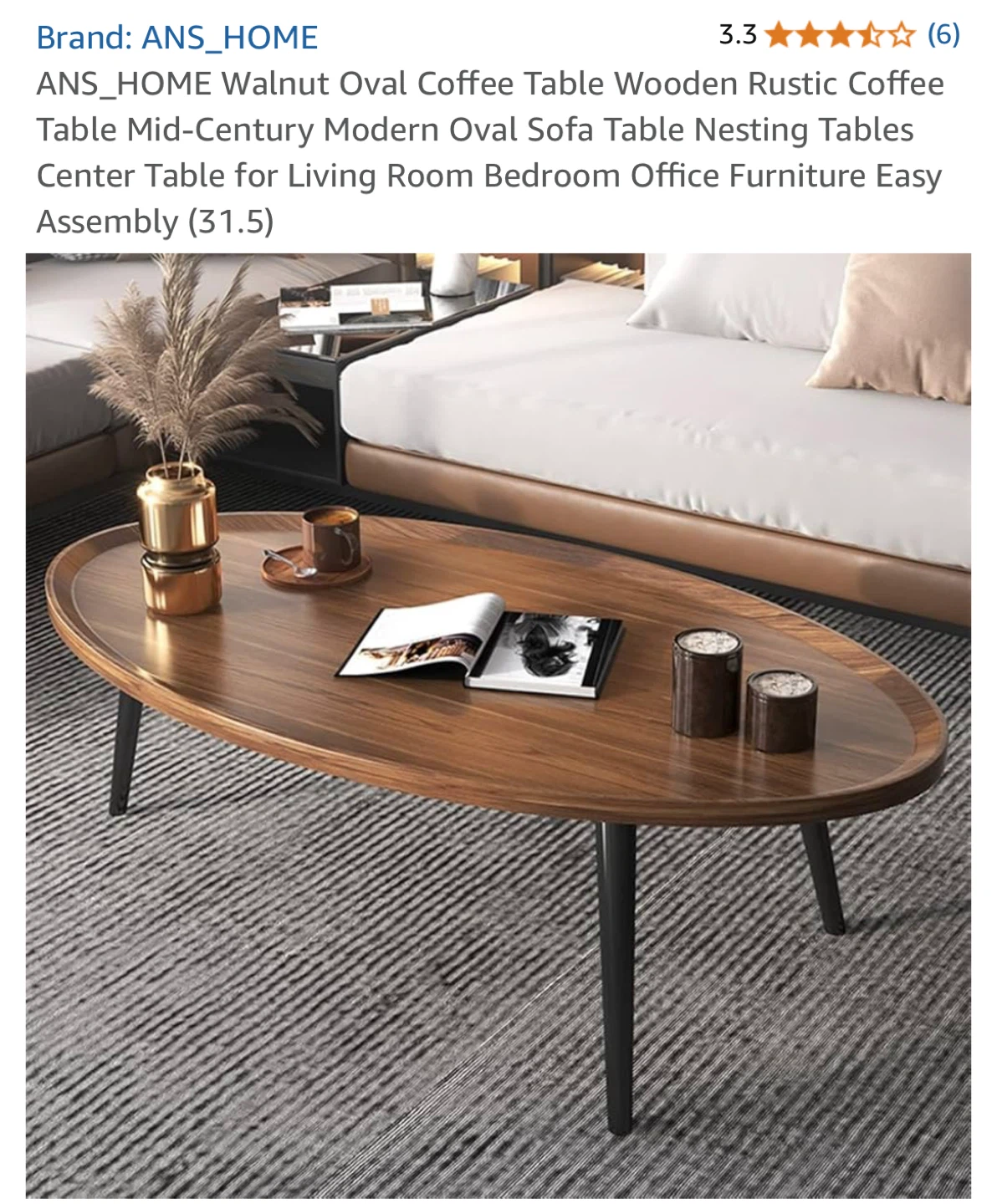 ANS_HOME Walnut Oval Coffee Table