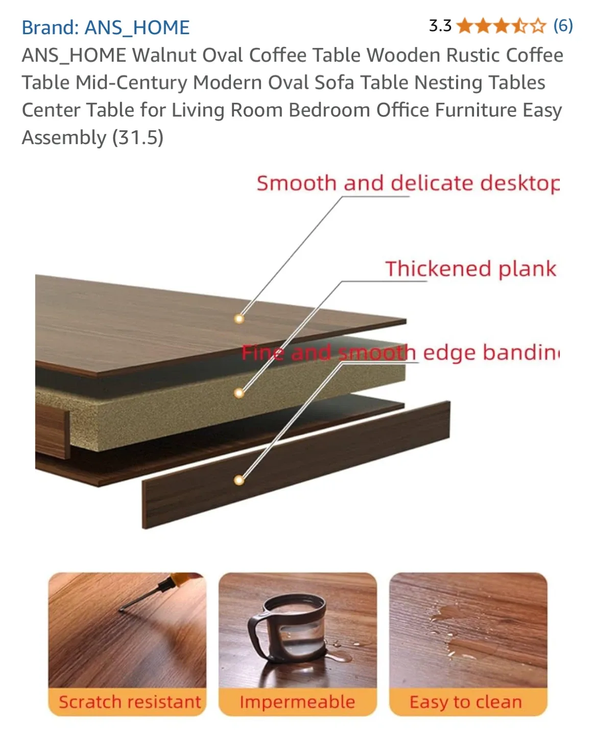 ANS_HOME Walnut Oval Coffee Table image indicator(7)
