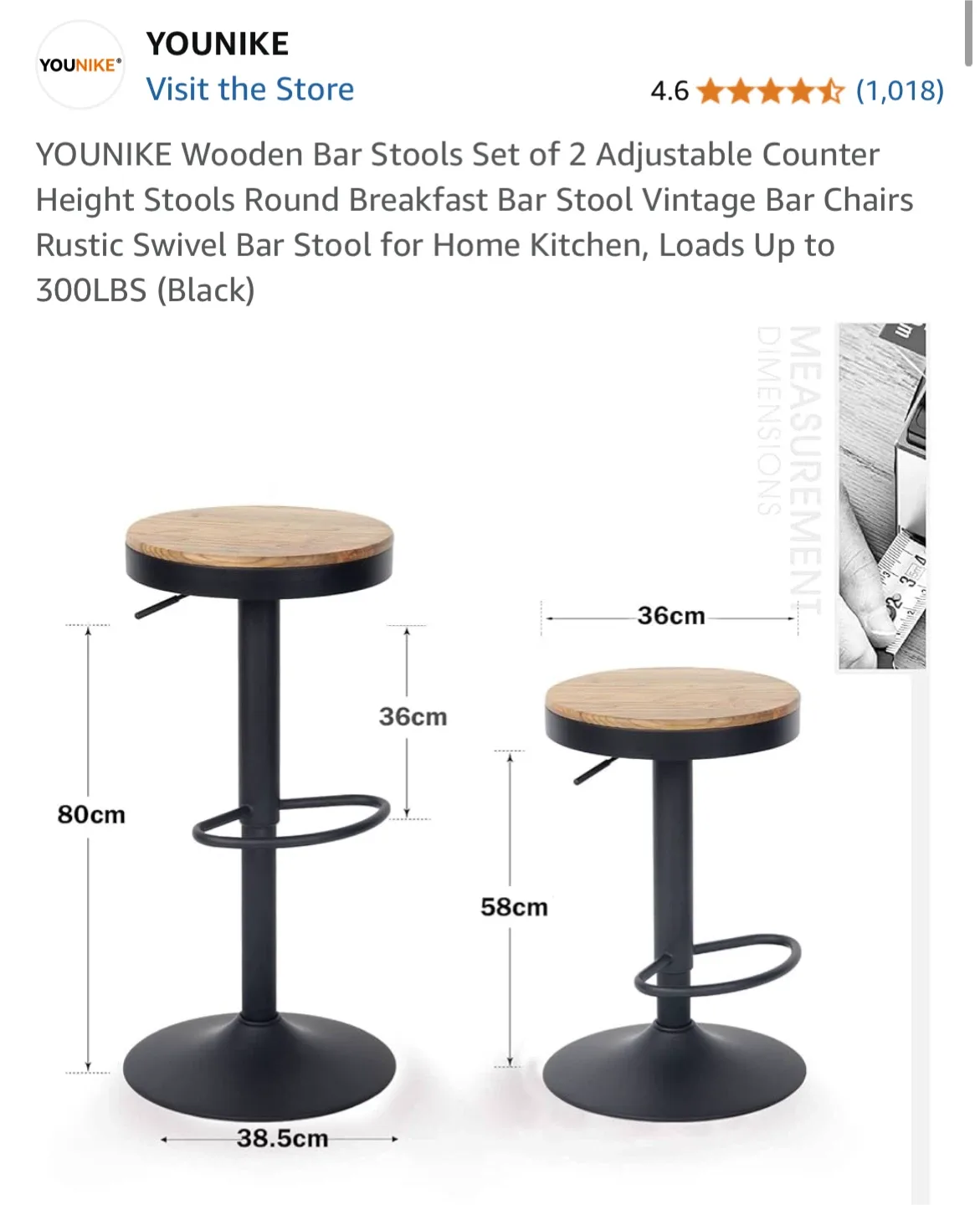 YOUNIKE Wooden Bar Stools - Set of 2 image indicator(3)