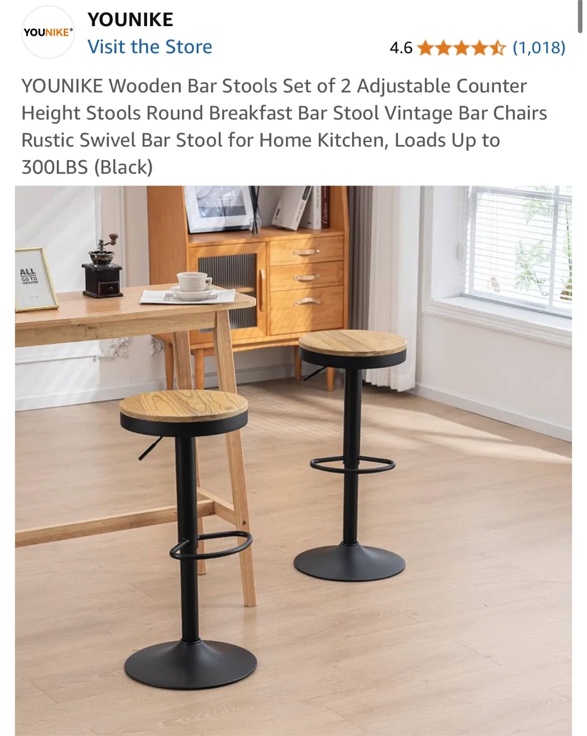 YOUNIKE Wooden Bar Stools - Set of 2 image indicator(4)