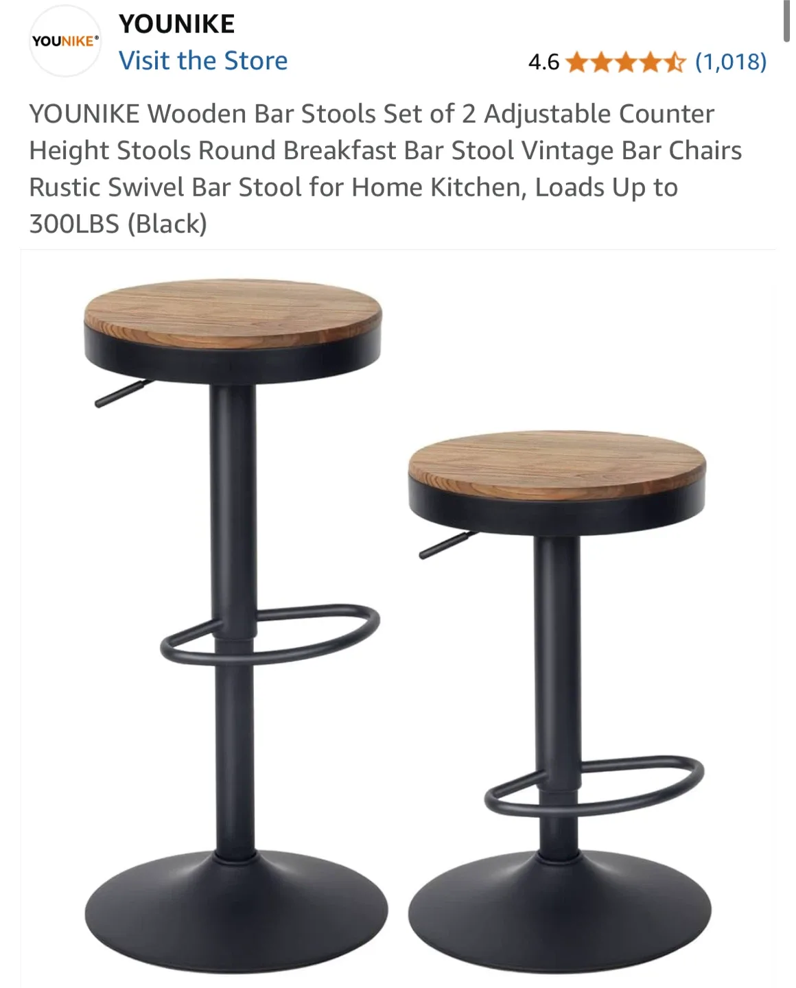 YOUNIKE Wooden Bar Stools - Set of 2 thumbnail