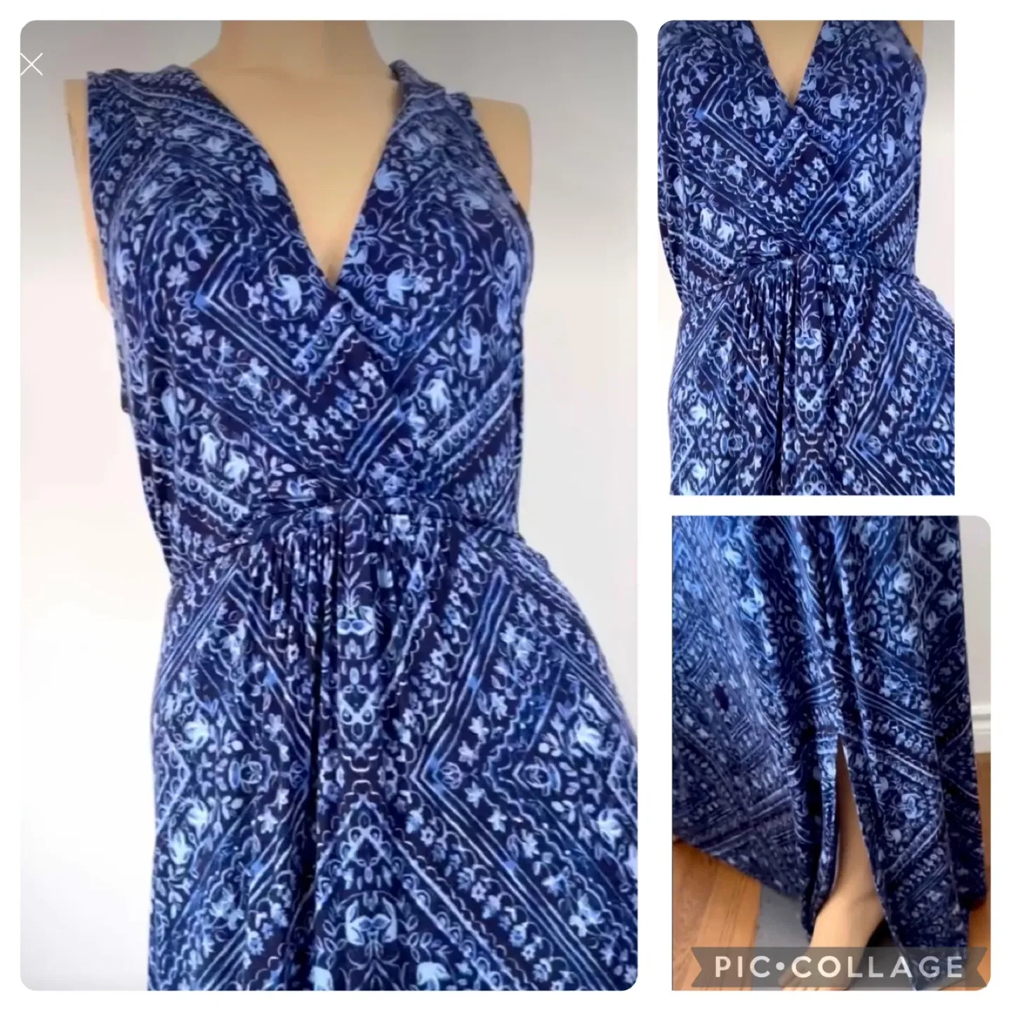 🥕Blue Patterned Maternity Sleeveless Maxi Dress Size M thumbnail