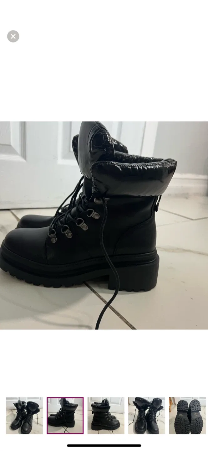 Black Padded Collar Lace-Up Boots - Size 7.5 image indicator(3)