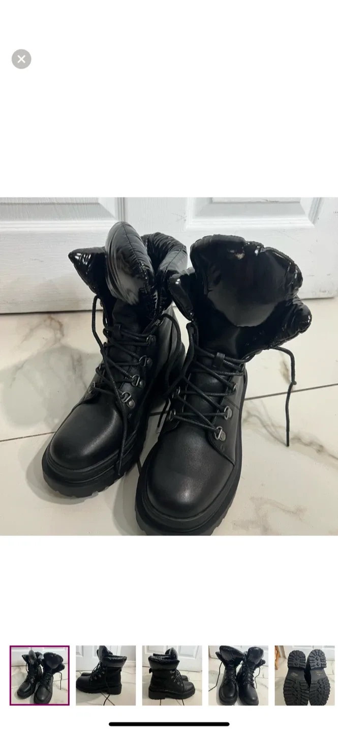 Black Padded Collar Lace-Up Boots - Size 7.5 image indicator(7)
