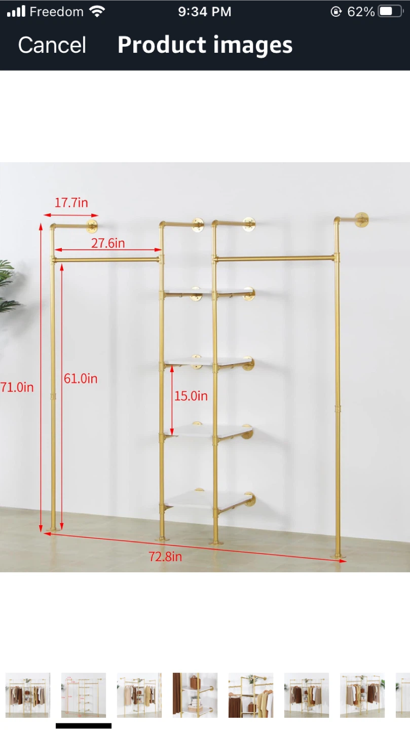 Gold Metal Garment Rack with Shelves - photo 3
