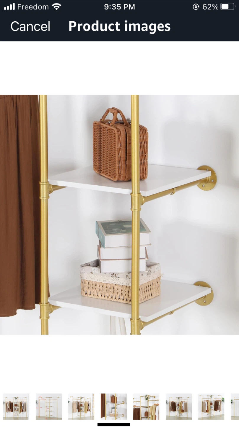 Gold Metal Garment Rack with Shelves - photo 4