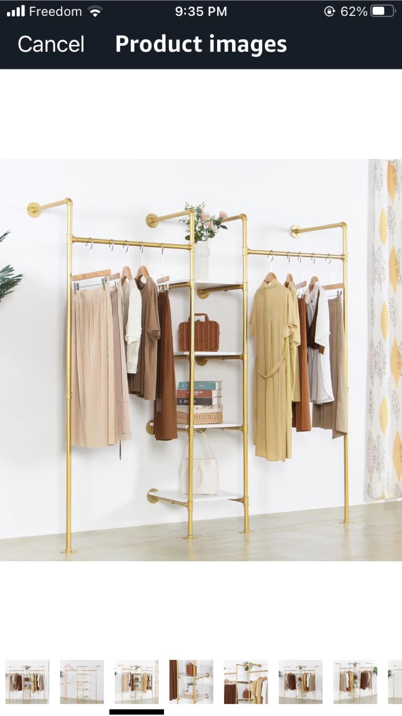 Gold Metal Garment Rack with Shelves - photo 2
