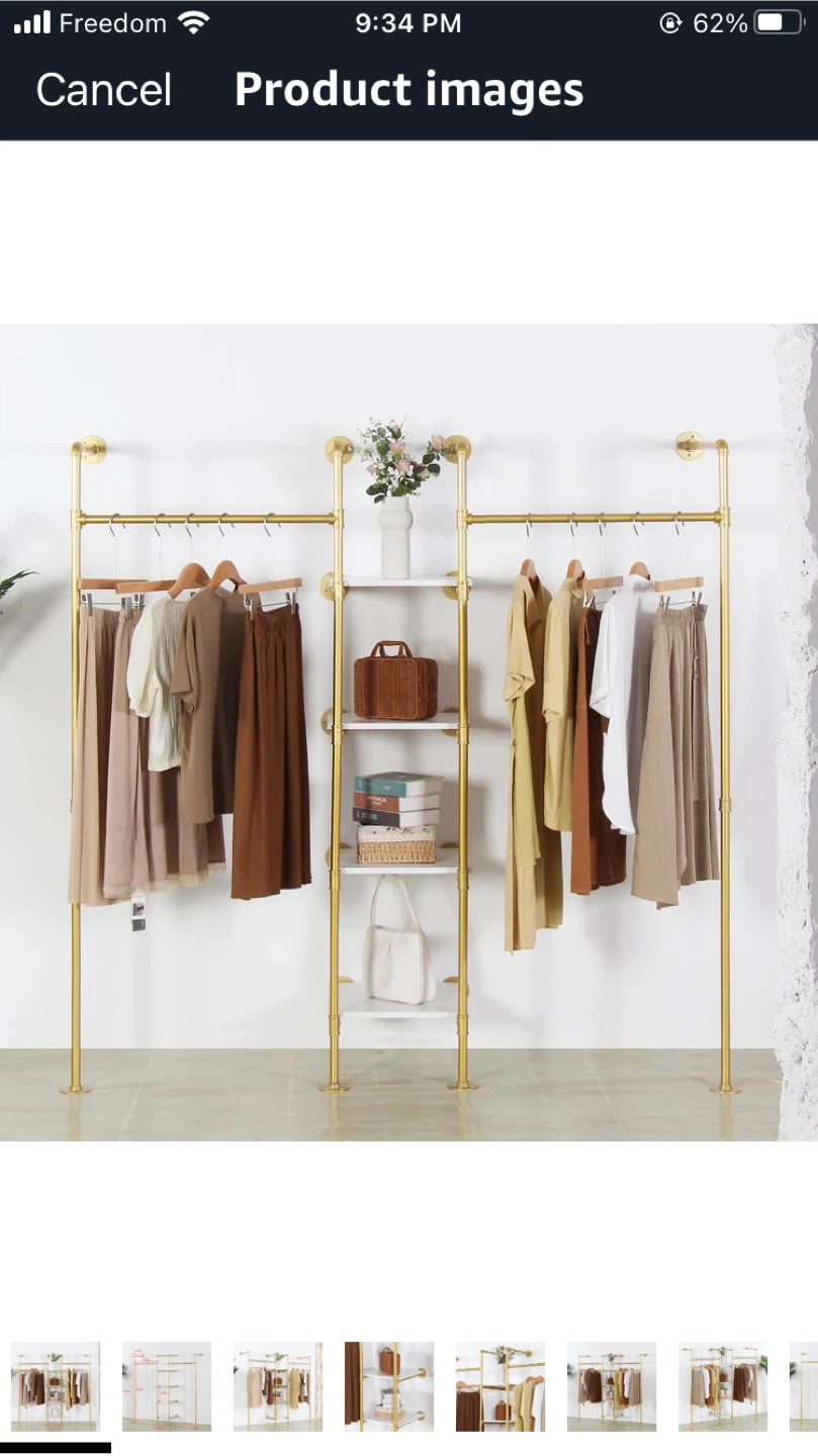 Gold Metal Garment Rack with Shelves