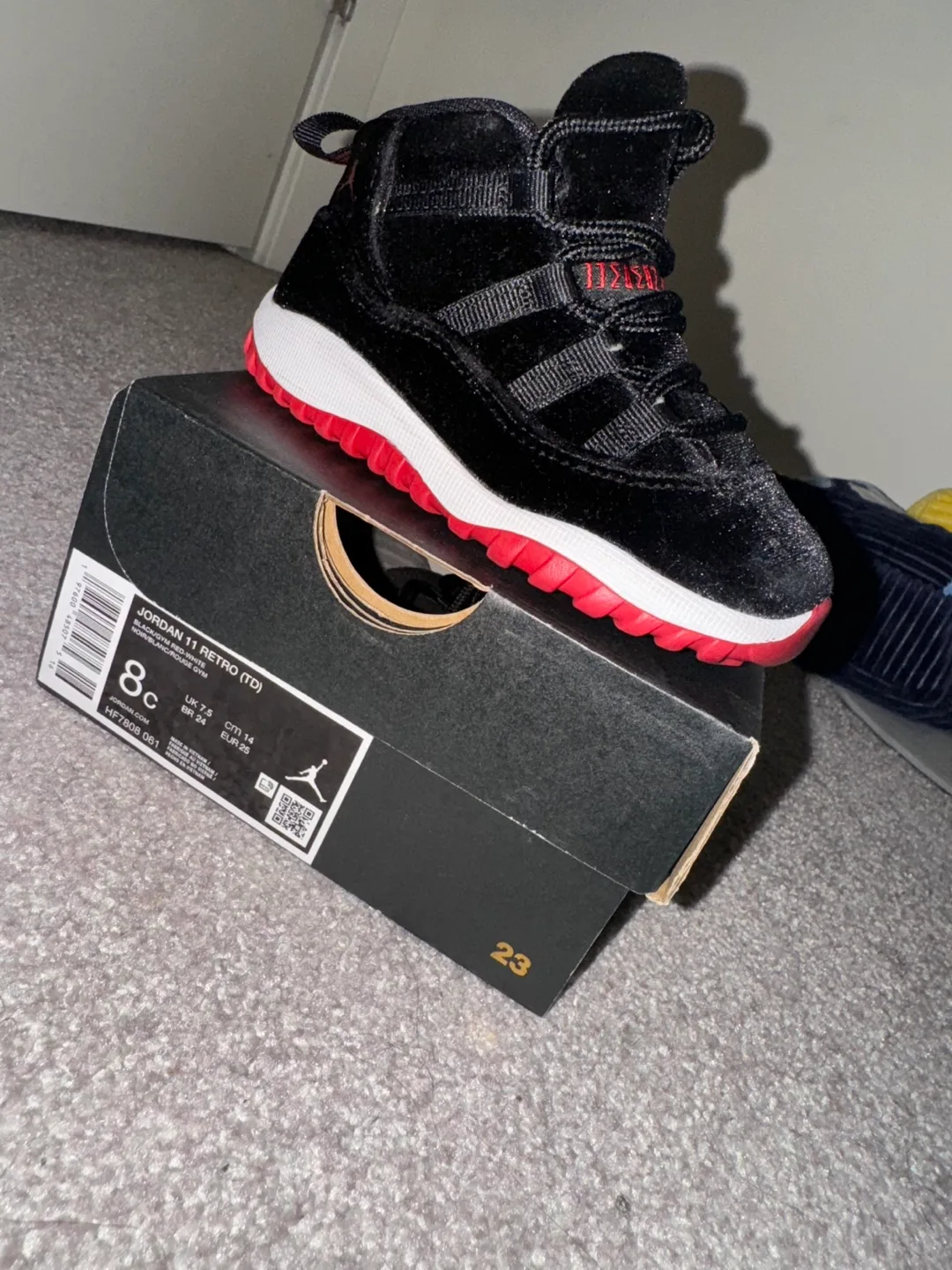 Jordan 11 Retro TD Black Velvet Size 8C - New! thumbnail