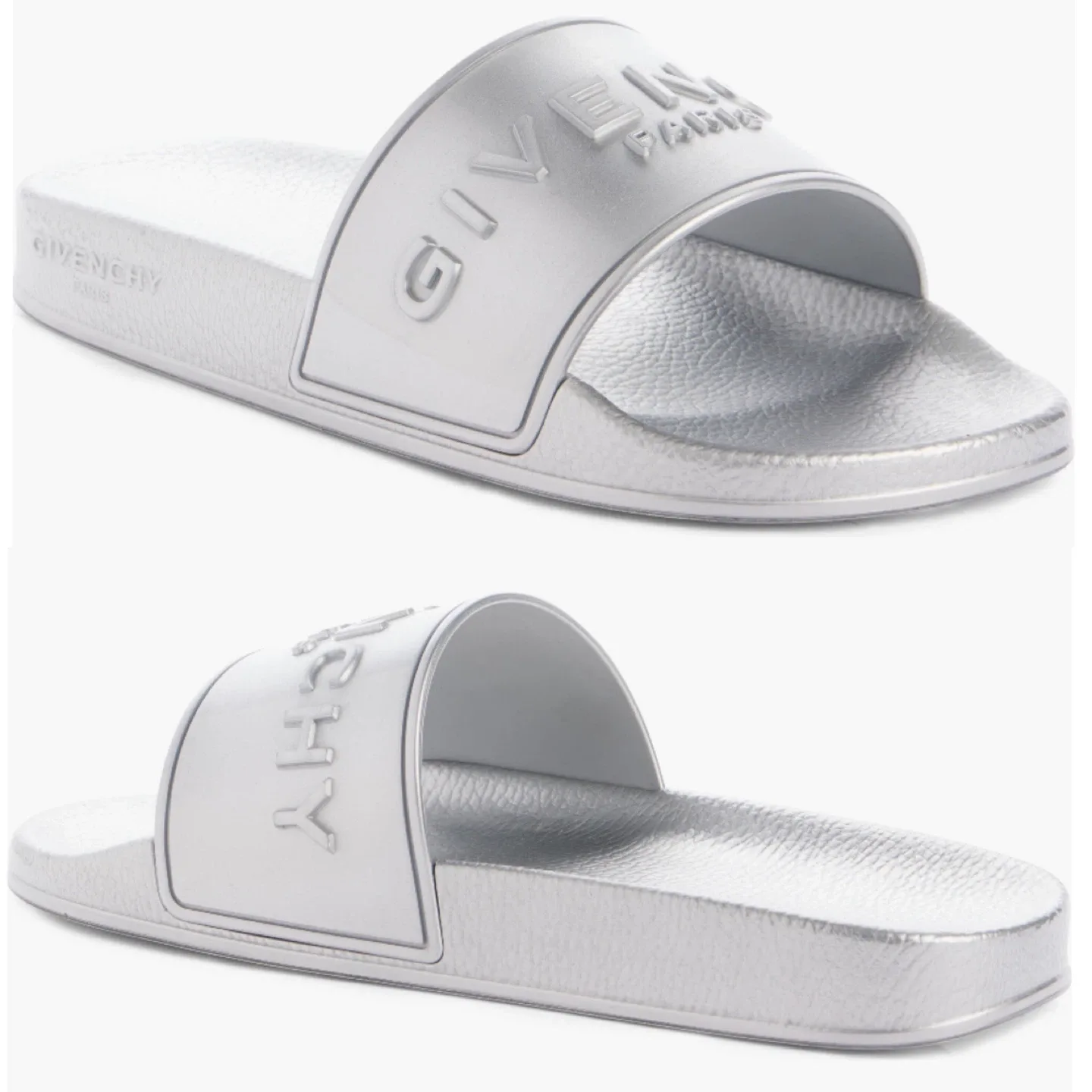 Givenchy Silver Logo Slides Sandals thumbnail