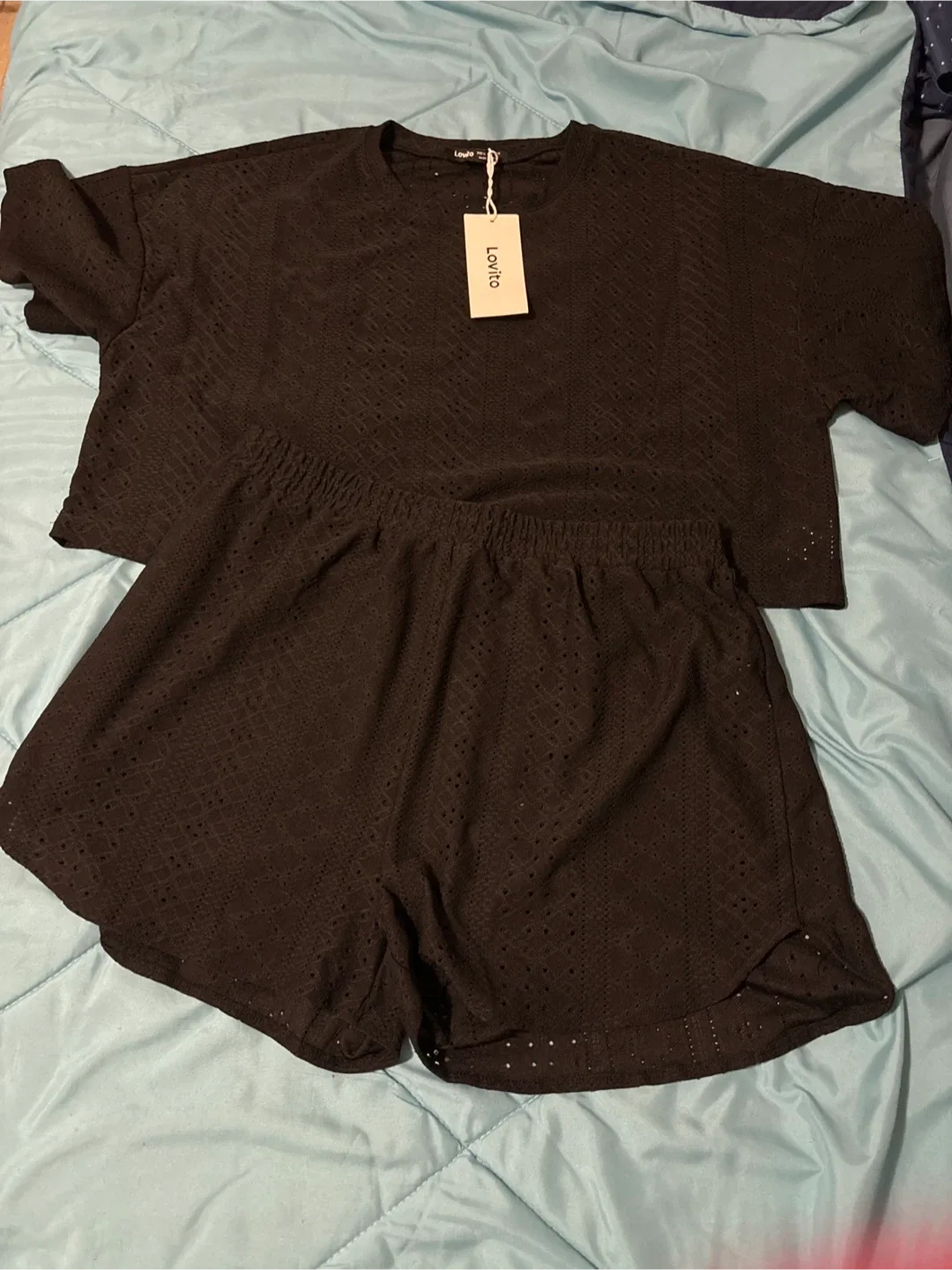 Lovito Black Matching Set - Top & Shorts thumbnail