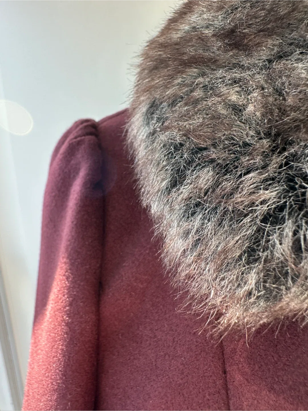 Burgundy Wool Blend Coat with Faux Fur Collar image indicator(7)