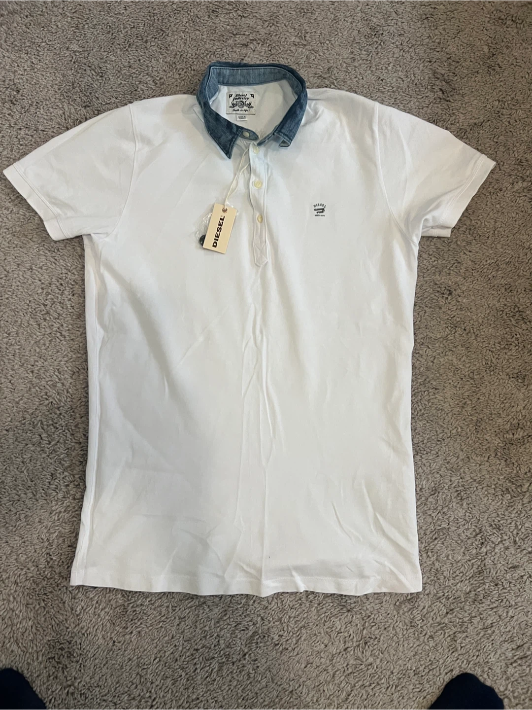 Diesel White Polo Shirt Denim Collar - photo 3