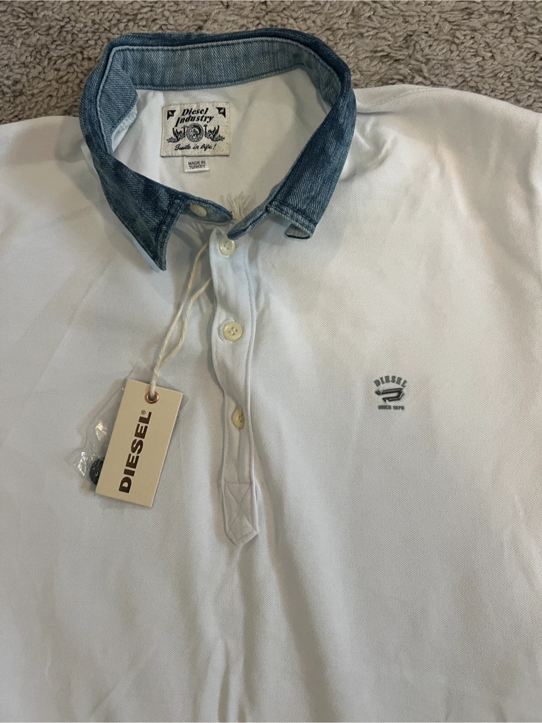 Diesel White Polo Shirt Denim Collar - photo 4