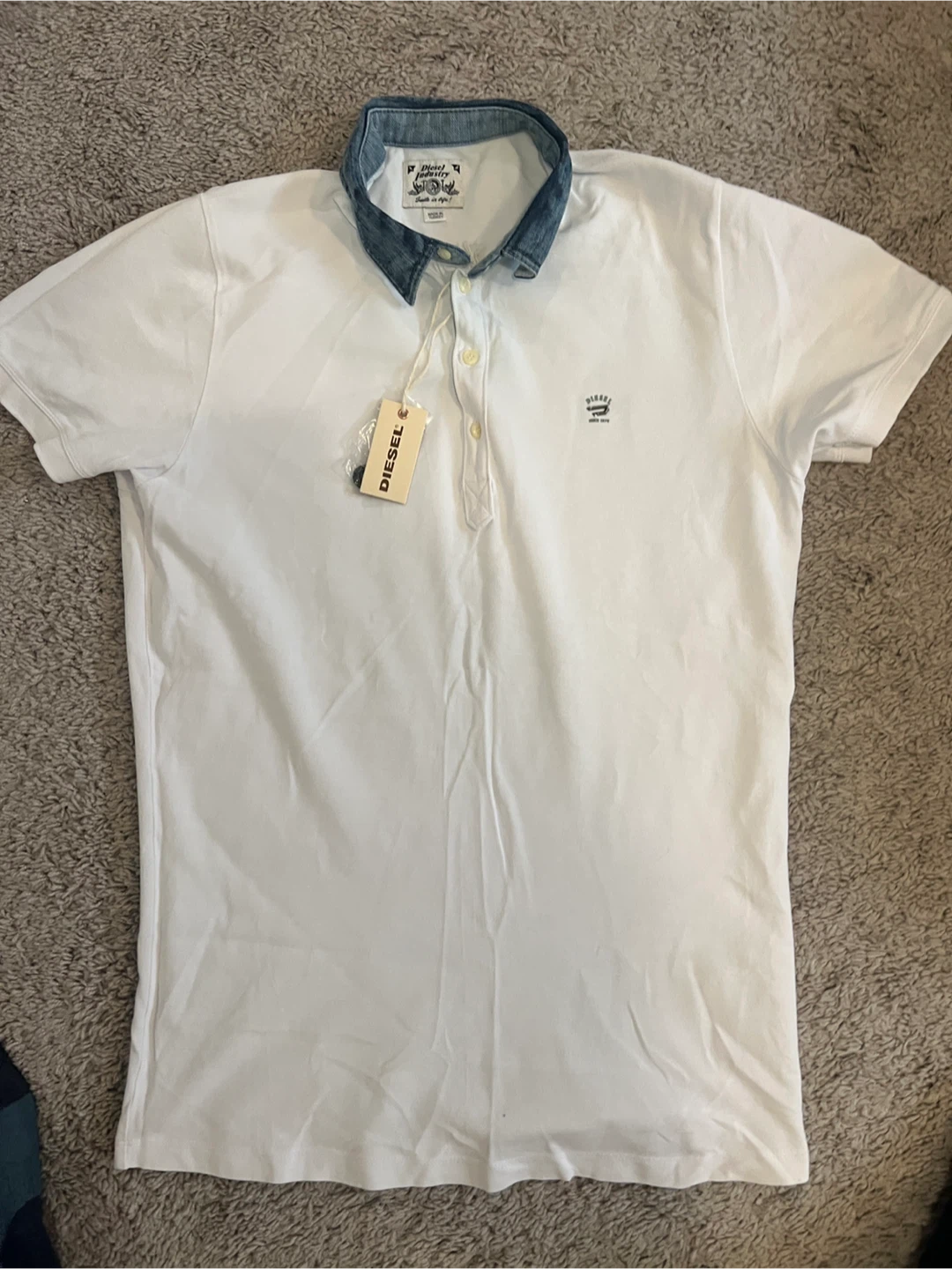 Diesel White Polo Shirt Denim Collar - photo 5