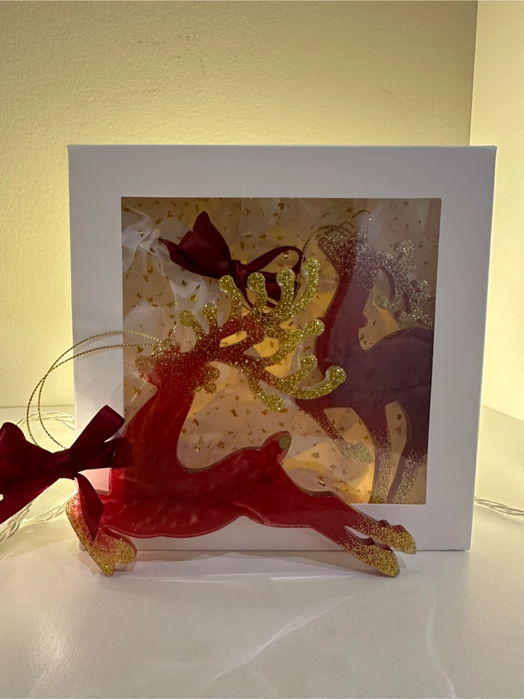 Set of 2 Resin Christmas Ornaments with Gift Box - photo 3