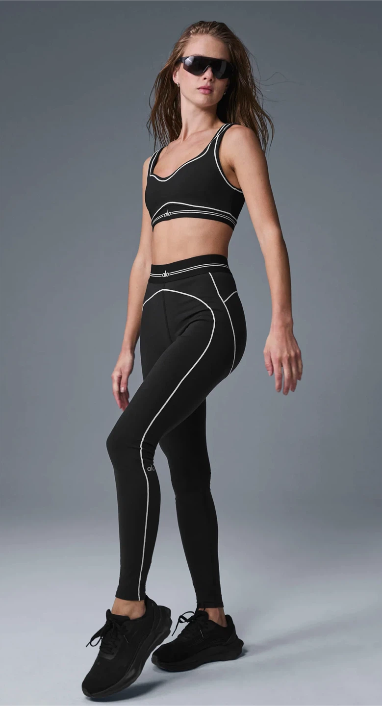 ALO Yoga Black and white Leggings & Sports Bra Set