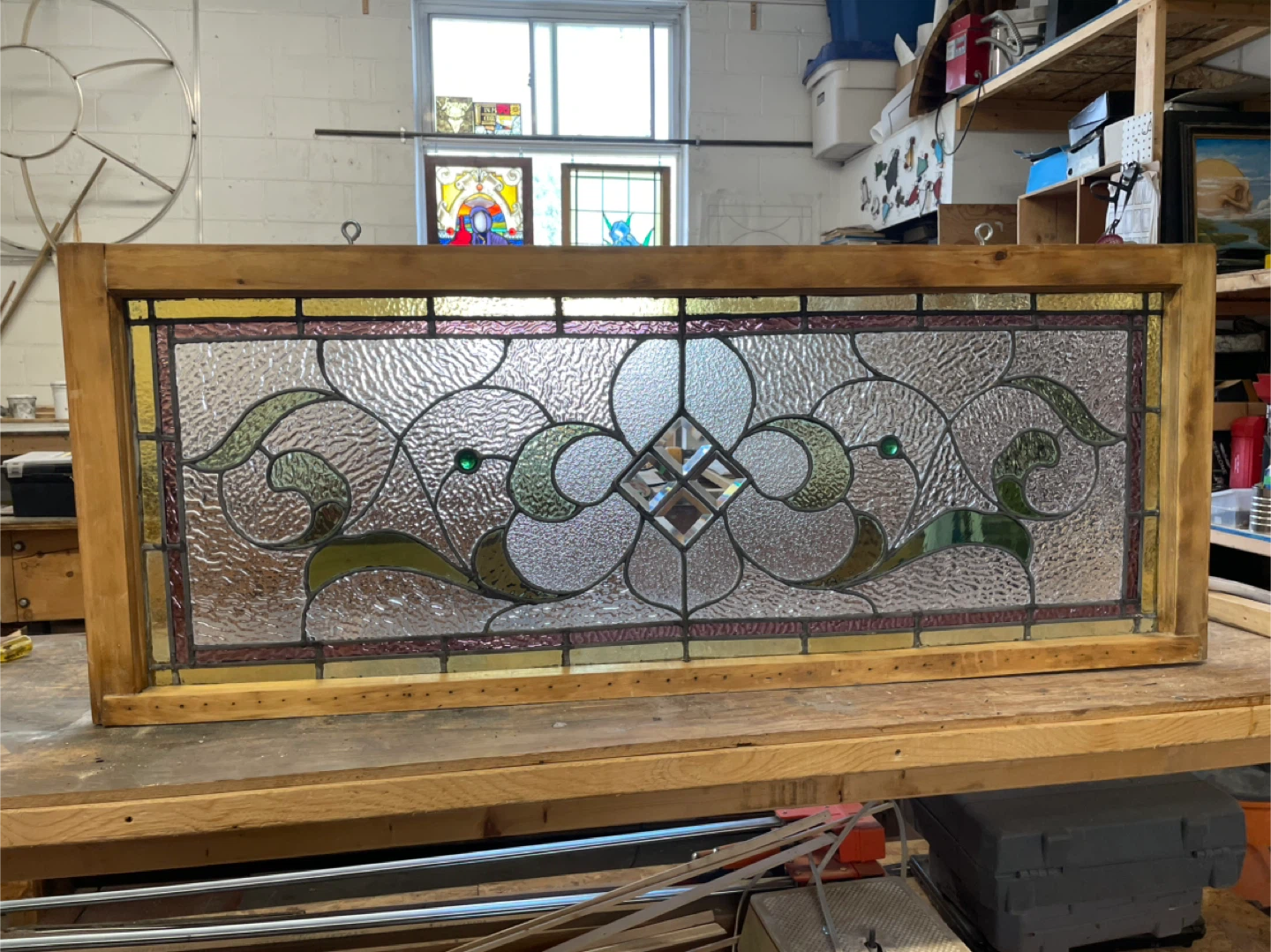 Antique Stained Glass Window Panel