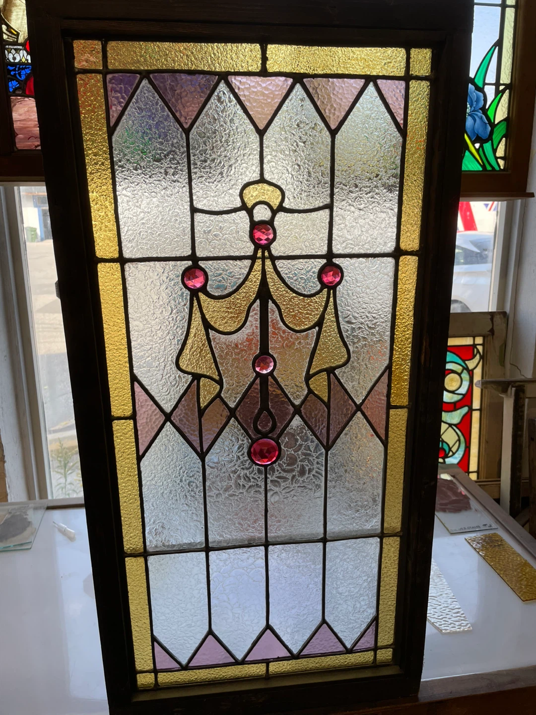 Antique Stained Glass Window Panel