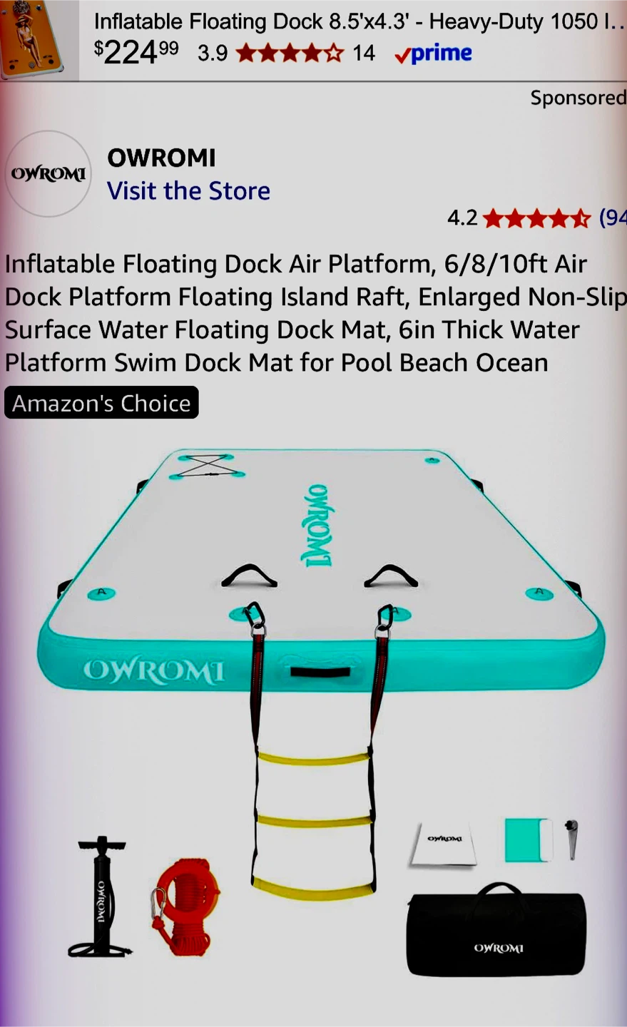OWROMI Inflatable Floating Dock Air Platform