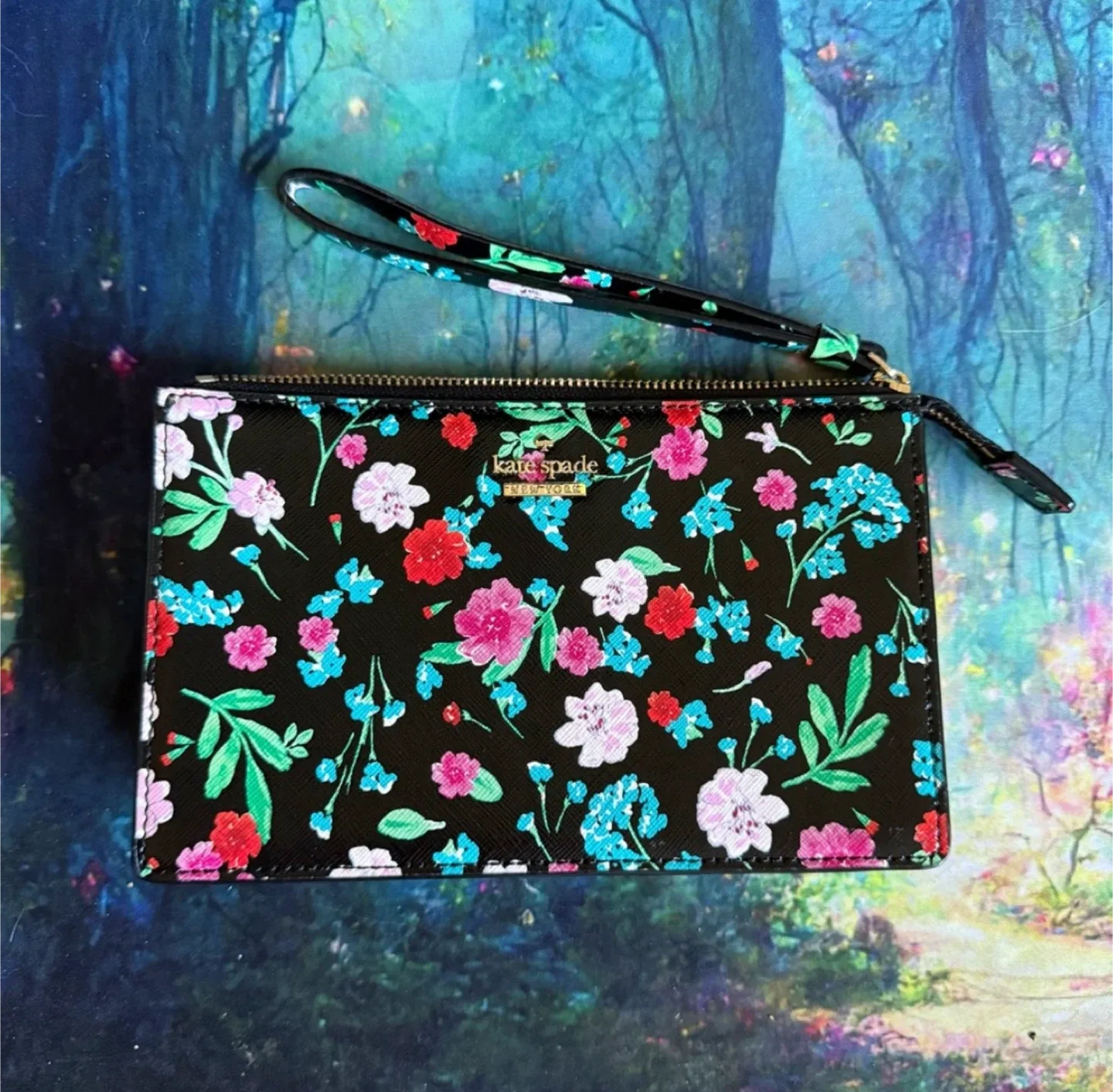 NWOT kate spade Black Multicolored Floral Wristlet Pouch image indicator(3)