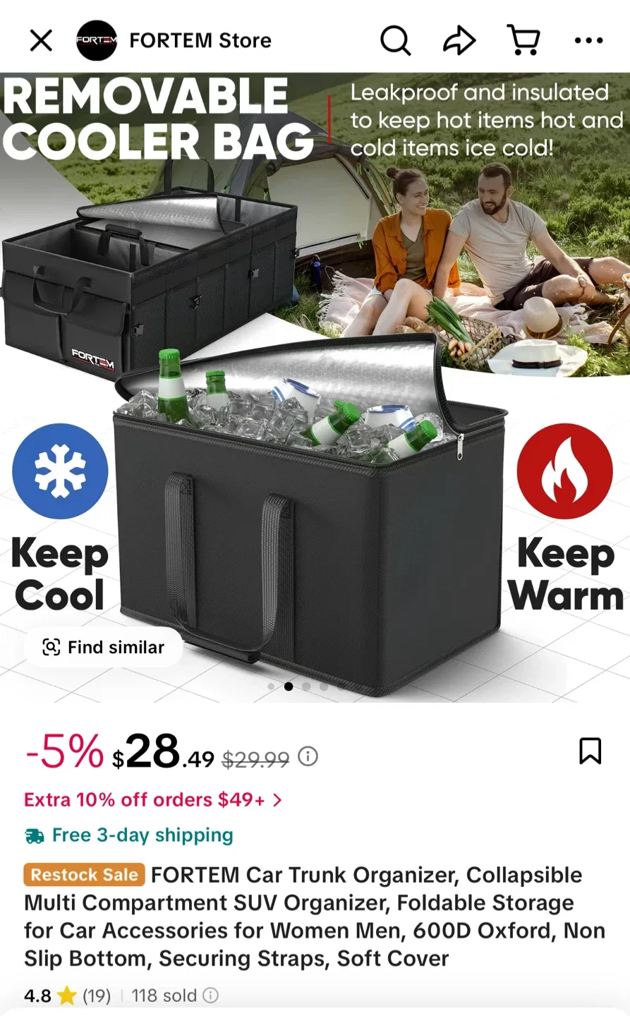 FORTEM Premium Trunk Organizer - Collapsible! thumbnail