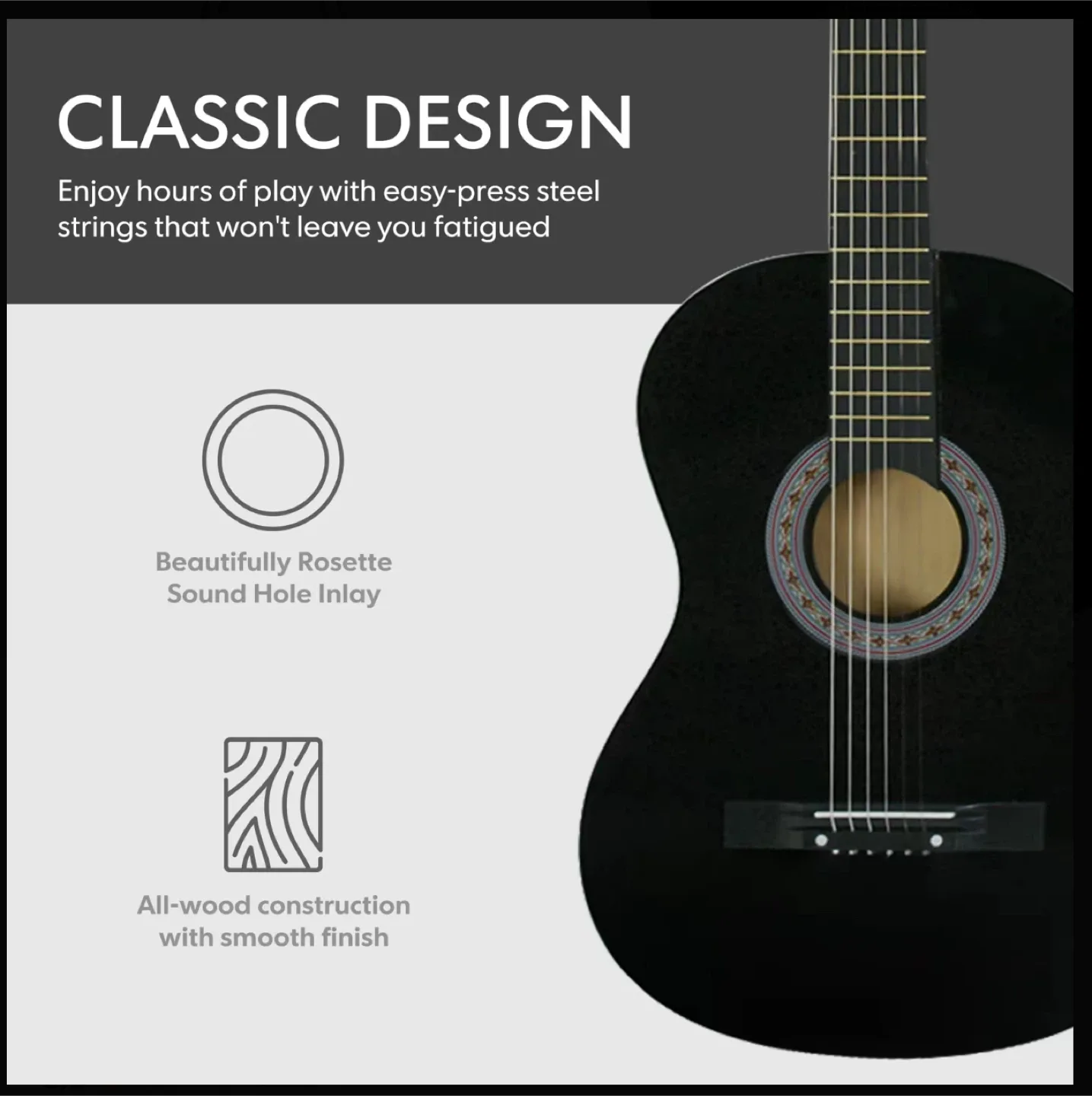 Zeny 38-in Kids Acoustic Guitar - Black image indicator(3)
